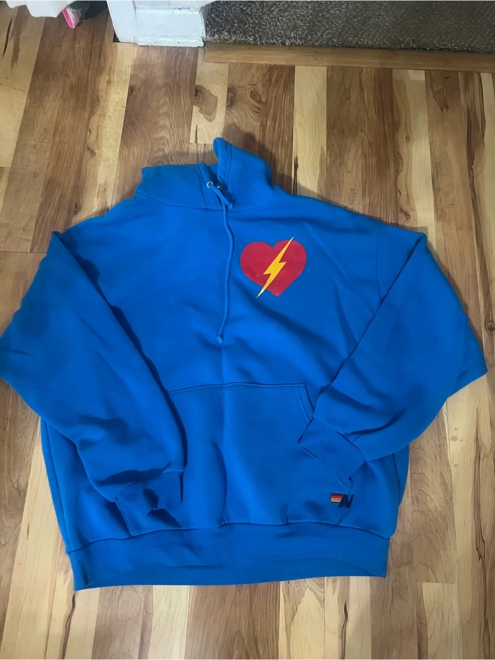 Aviator Nation Blue Hoodie with Red Heart and Yellow Lightning - Picture 1 of 2